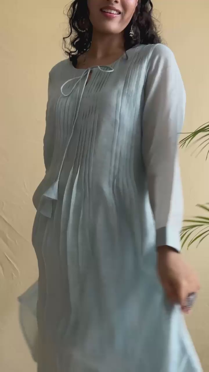 Blue dori tie kurti set