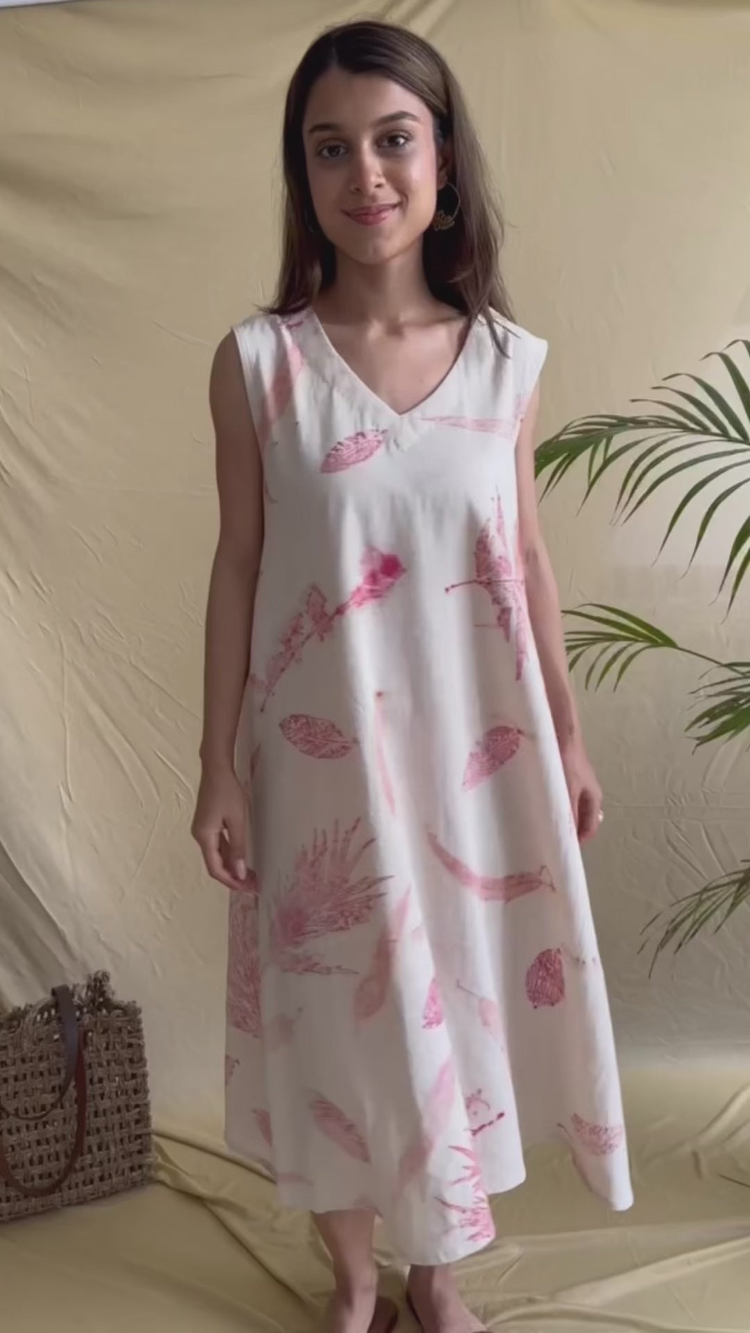 Pink Leaf Print Dress